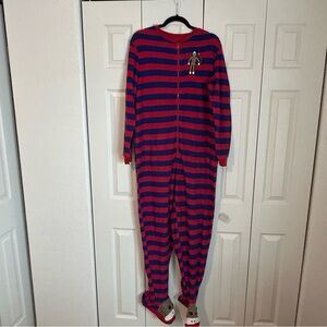 Nick & Nora Red & Blue Striped One Piece Footed Pajamas Sock Monkey Family Match